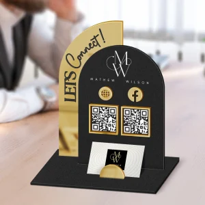 Raised Acrylic Semi + Arched QR Code Social Business Sign + Card Holder -