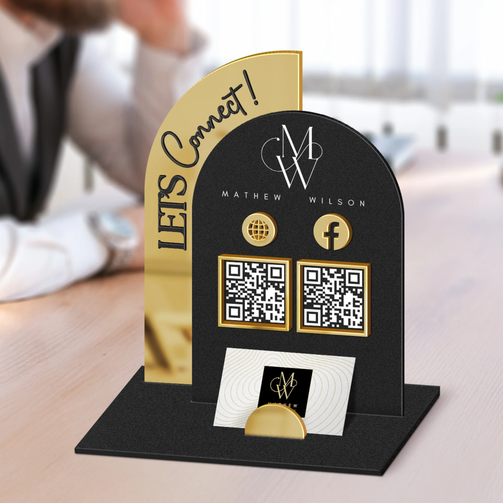 Raised Acrylic Semi + Arched QR Code Social Business Sign + Card Holder - - Image 1
