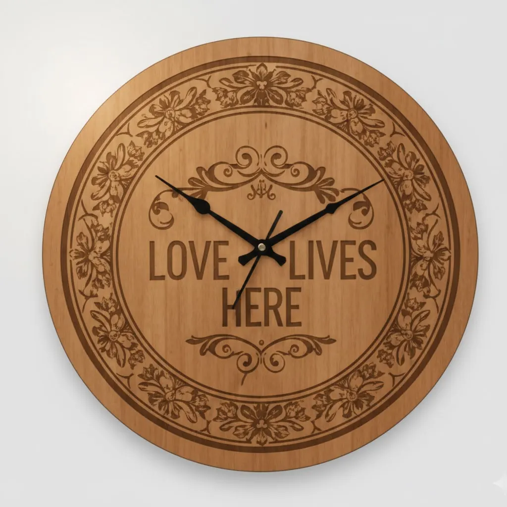 Engraved Wooden Wall Clock - Image 1