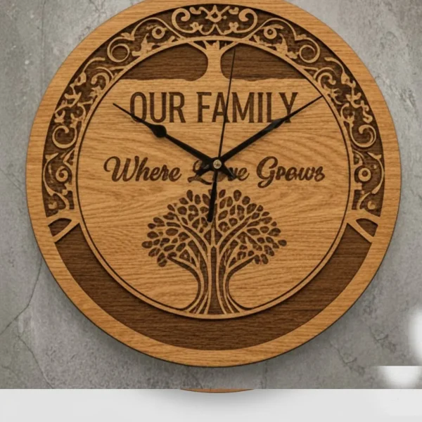 Engraved Wooden Wall Clock