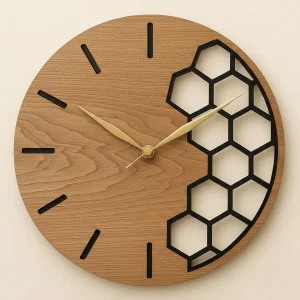 Hybrid Wood and Acrylic Honeycomb Wall  Clock