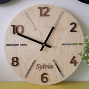 Wooden Wall Clock With Raised Acrylic Text