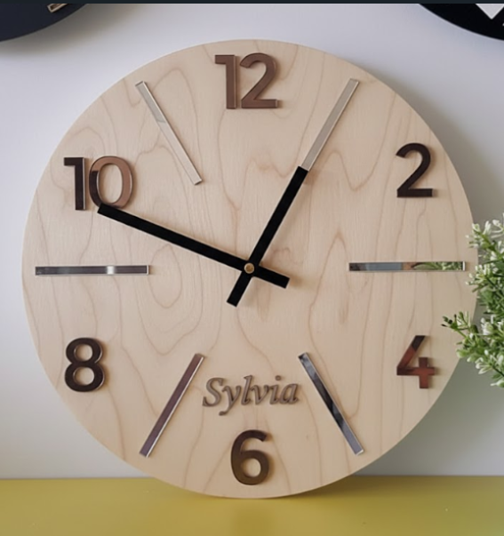 Wooden Wall Clock With Raised Acrylic Text